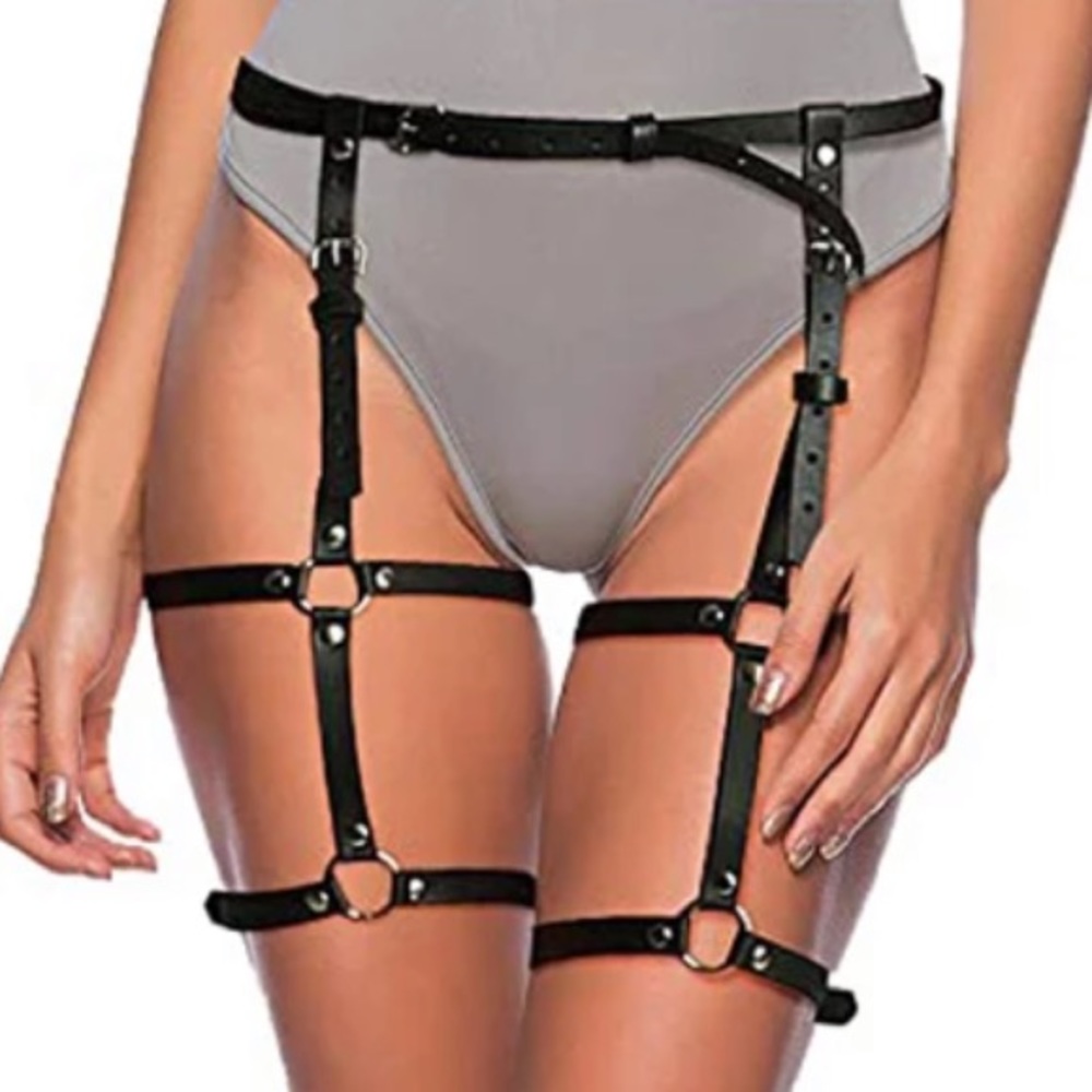 Faux Leather Strap Garter Belt #P005